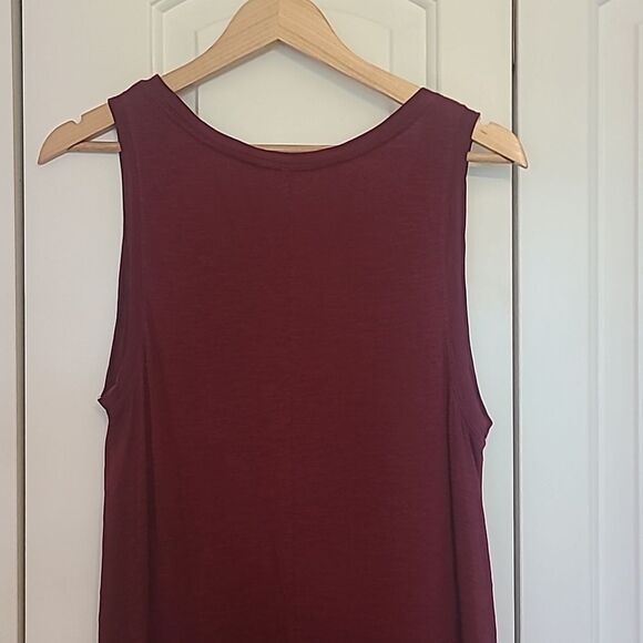 Caslon Modal Blend Scoop Neck Flared Bottom High Low Tank Burgundy Dress Size M - Picture 7 of 11